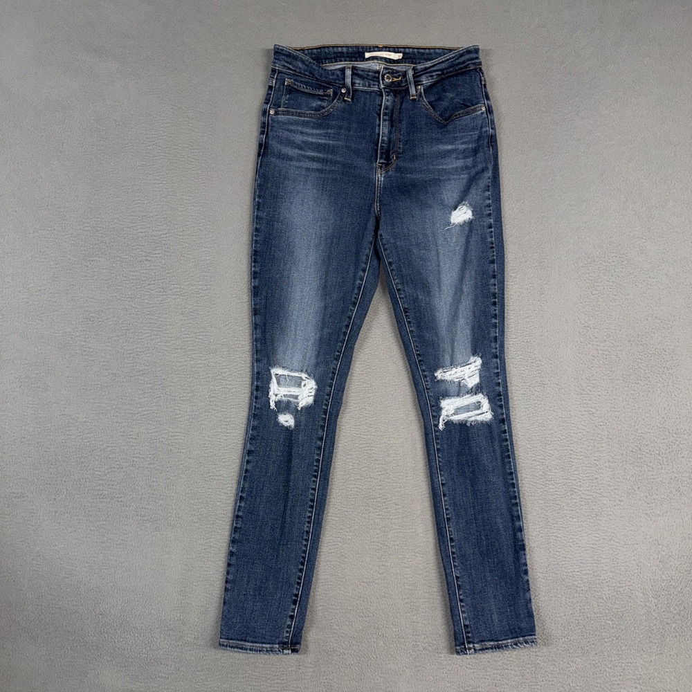 Levis Jeans Womens 30 (Fits 28) Blue 721 High Rise Skinny Distressed Denim